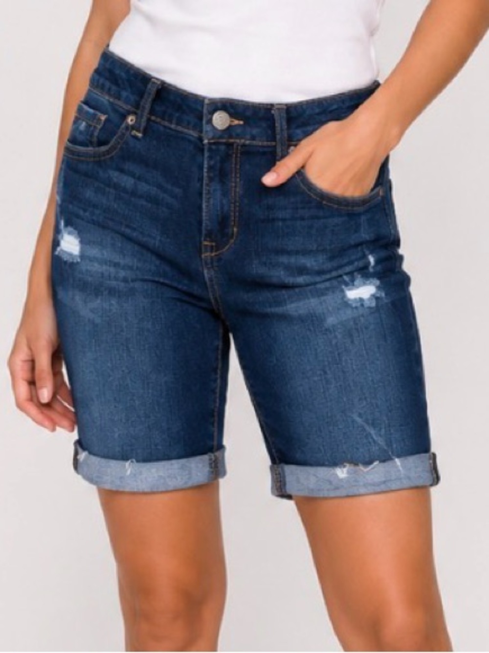 Aeropostale Bermuda Denim Shorts rolled raw cuff stretch SZ 10